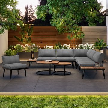 KLAM HOME Gartenlounge-Set Gartenmöbel Outdoor-Sofa-Möbelset mit verzinktem Eisenrahmen, (6-tlg., 2x2er-Sofa, 2xEinzelsessel, 2xTisch), frei kombinierbare Sitzgruppe für 6 Personen Outdoor Terrasse Balkon