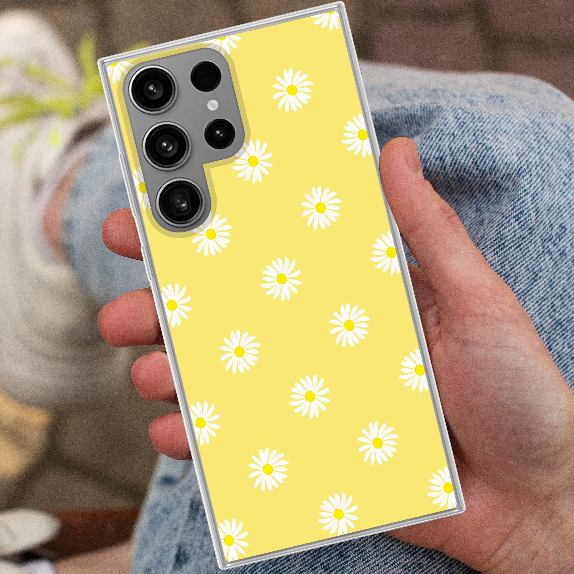 MuchoWow Handyhülle für Samsung Galaxy S23 Ultra Gänseblümchen - Pastell - Weiß - Gelb - B