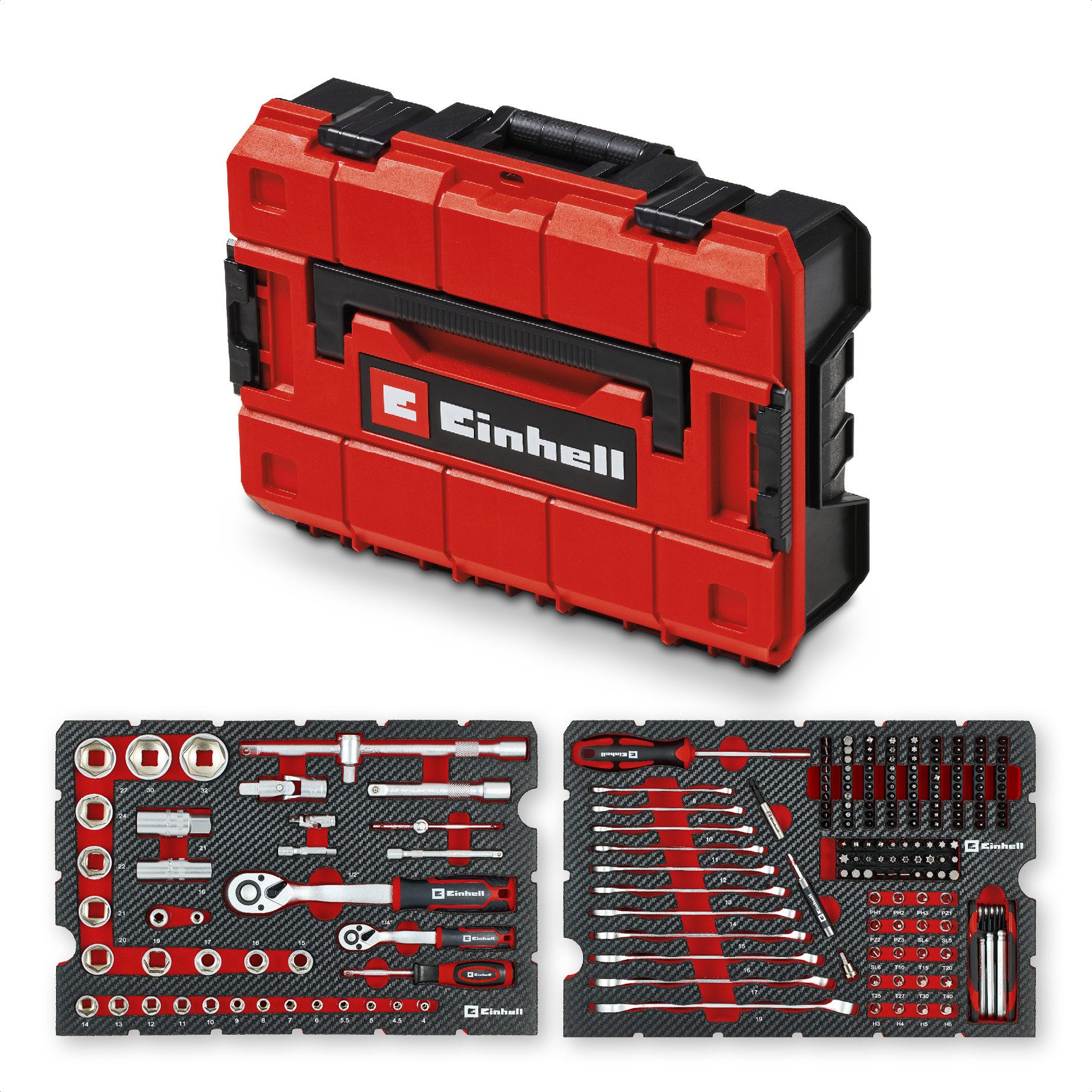Einhell Werkzeugkoffer Werkzeugset Allrounder, 201-tlg., Mechanik, kompatibel mit Einhell E-Case System