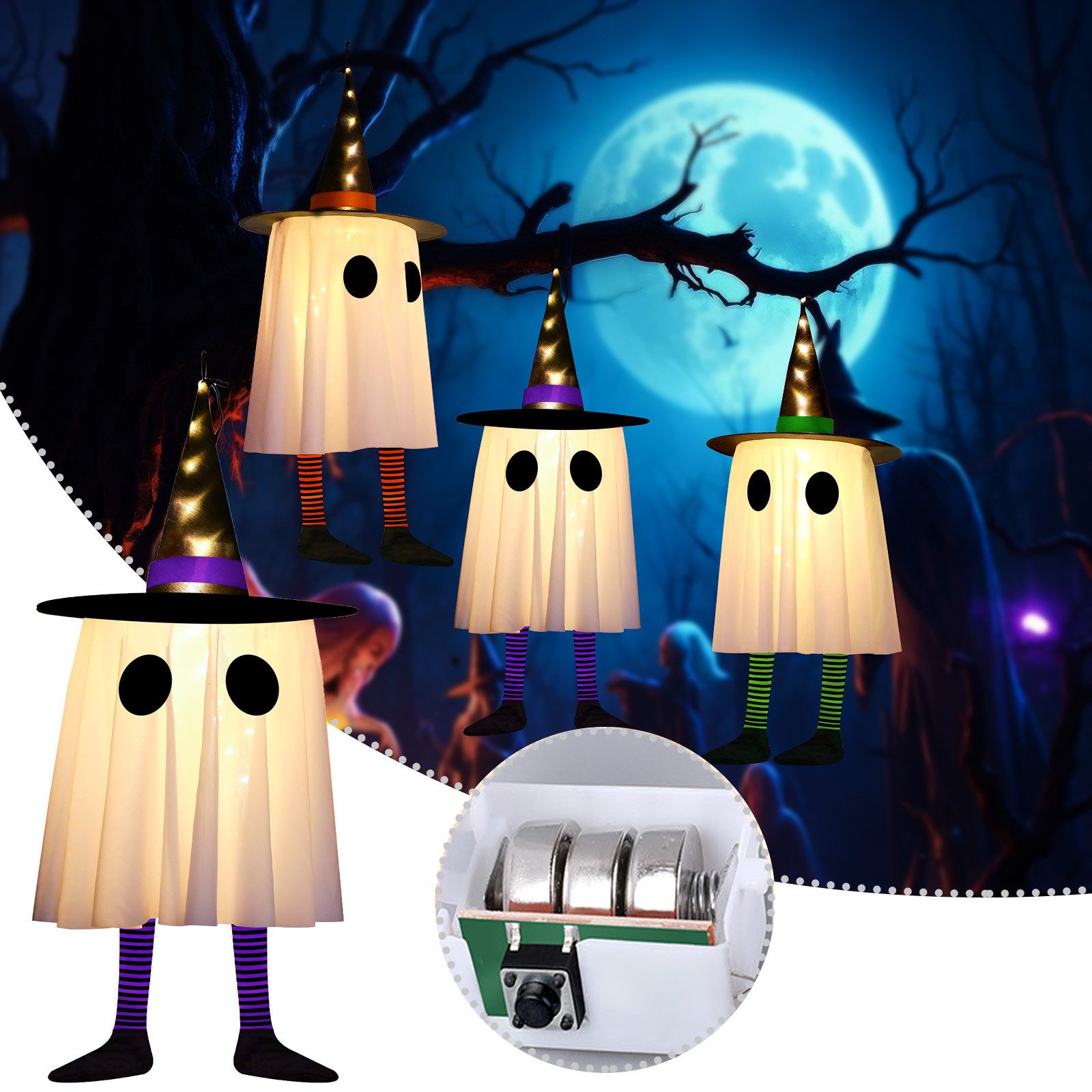 Jibenhome LED-Lichterkette Geister-Hexenhut 6cm Halloween-Deko mit 3 Blinkm günstig online kaufen