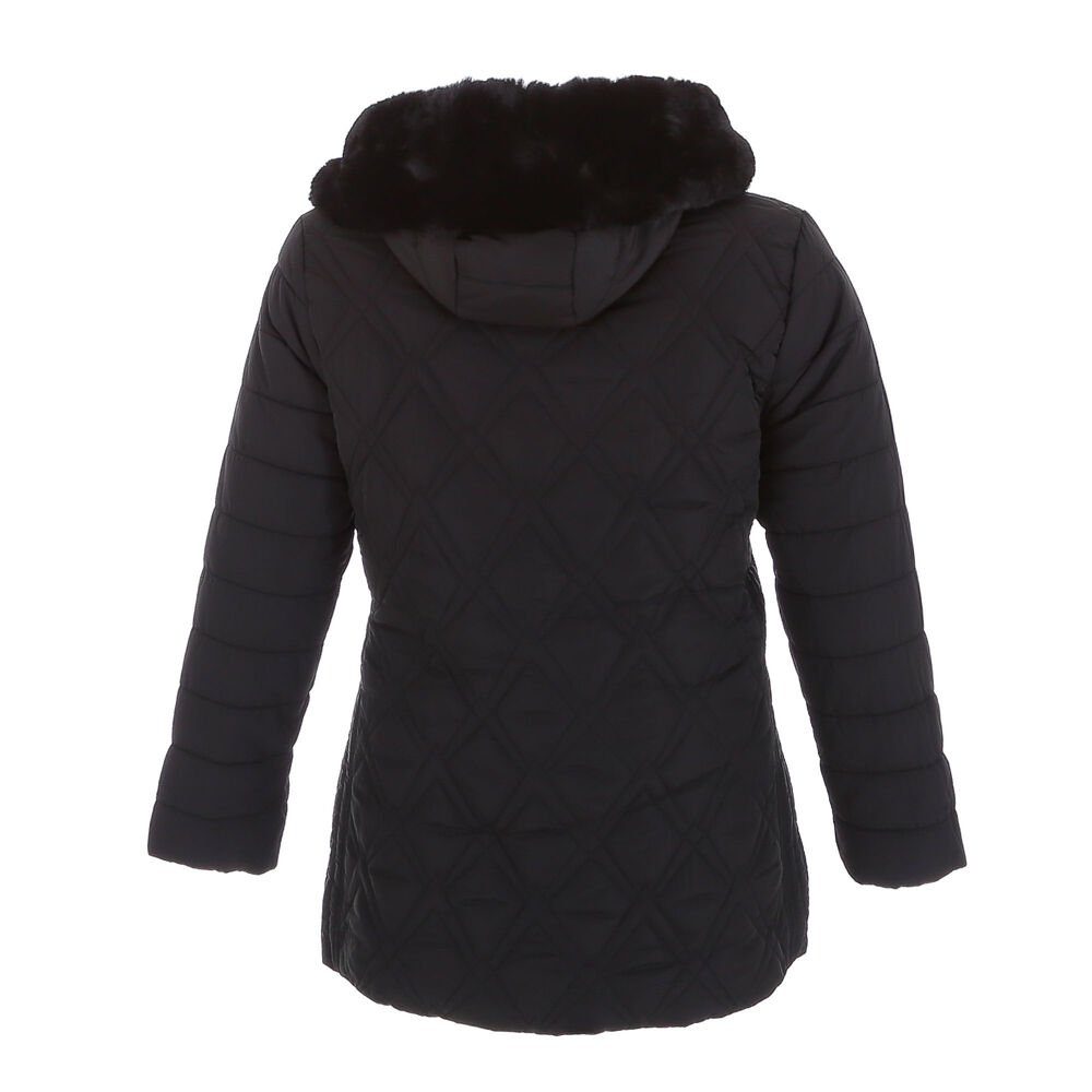 Schwarz Winterjacke in Damen Gefüttert (abnehmbar) Ital-Design Freizeit Kapuze Winterjacke