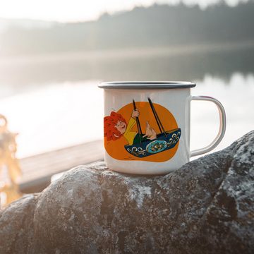 Bavariashop Tasse ®Pumuckl Emailletasse "Schiffschaukel" • 350 ml, Hochwertiges Emaille, Lokal gefertigt, In Handarbeit hergestellt.