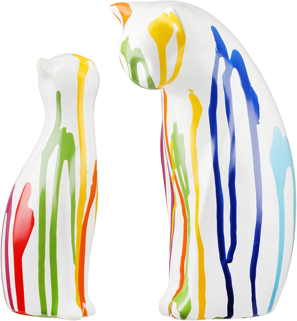 GILDE Skulptur 2tlg. Set Figur Katze Colori weiß (1 St), Tierfigur Wohnaccessoire Designkatze jugendliche farbenfrohe Deko