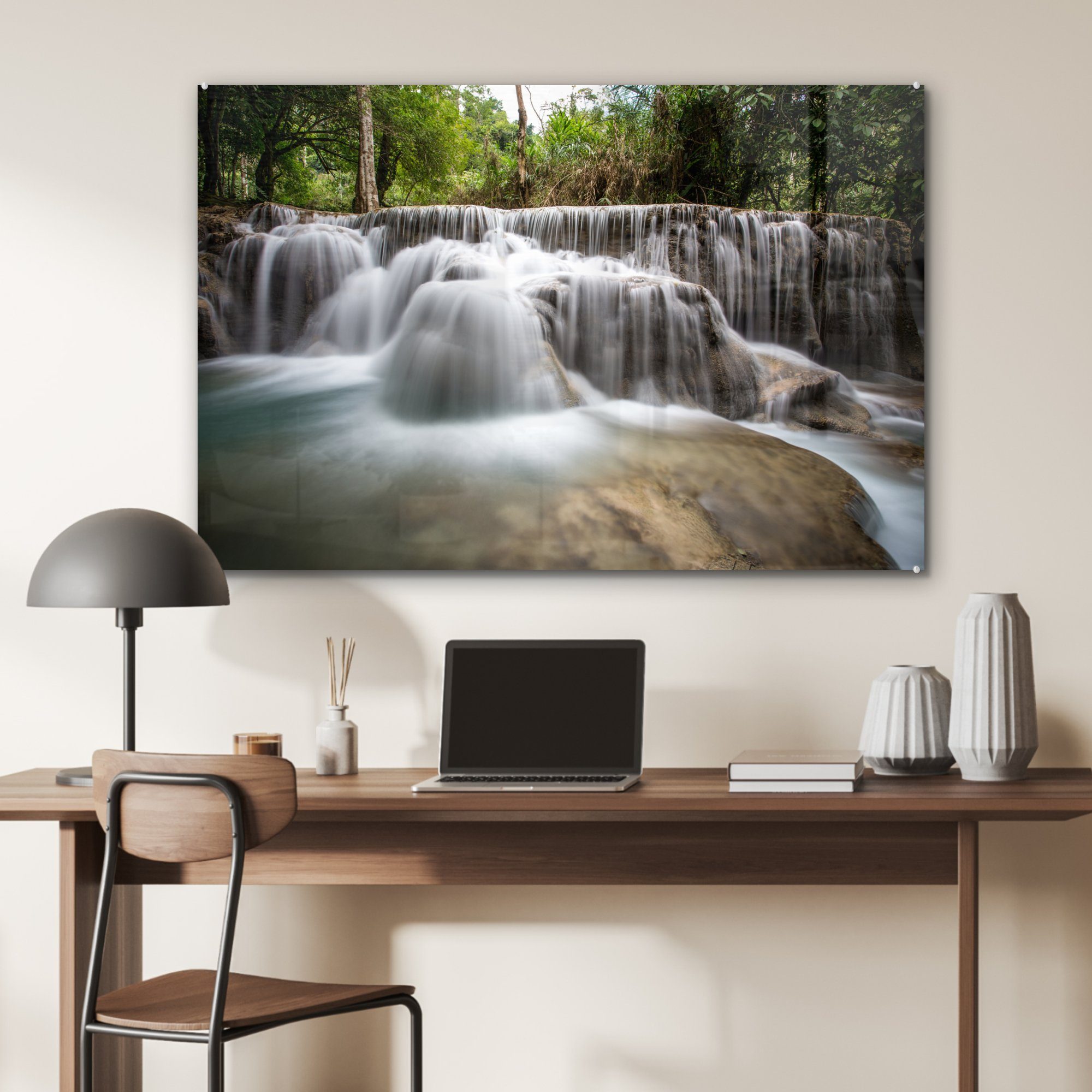 - (1 Wasserfall Acrylglasbild Bäume, Wohnzimmer Weiß & Acrylglasbilder Schlafzimmer St), MuchoWow -