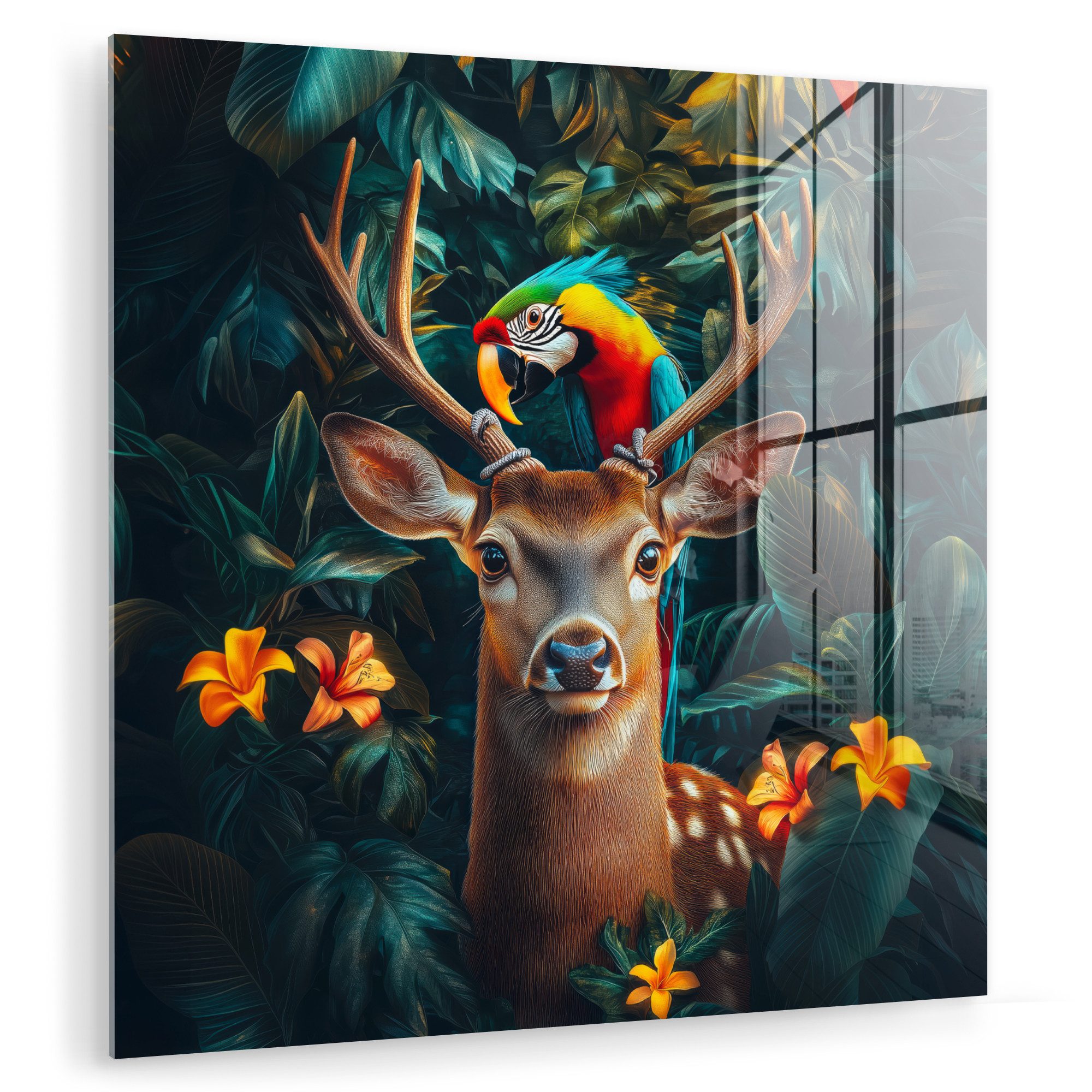 MuchoWow Acrylglasbild Hirsche - Papagei - günstig online kaufen