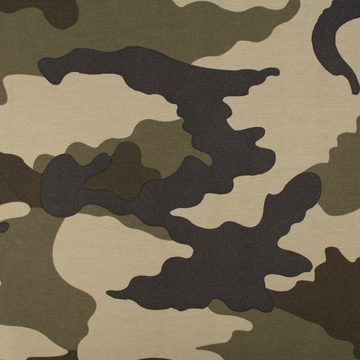 SCHÖNER LEBEN. Stoff French Terry Sommersweat VINTAGE ARMY Camouflage schlamm hellgrün arm, atmungsaktiv