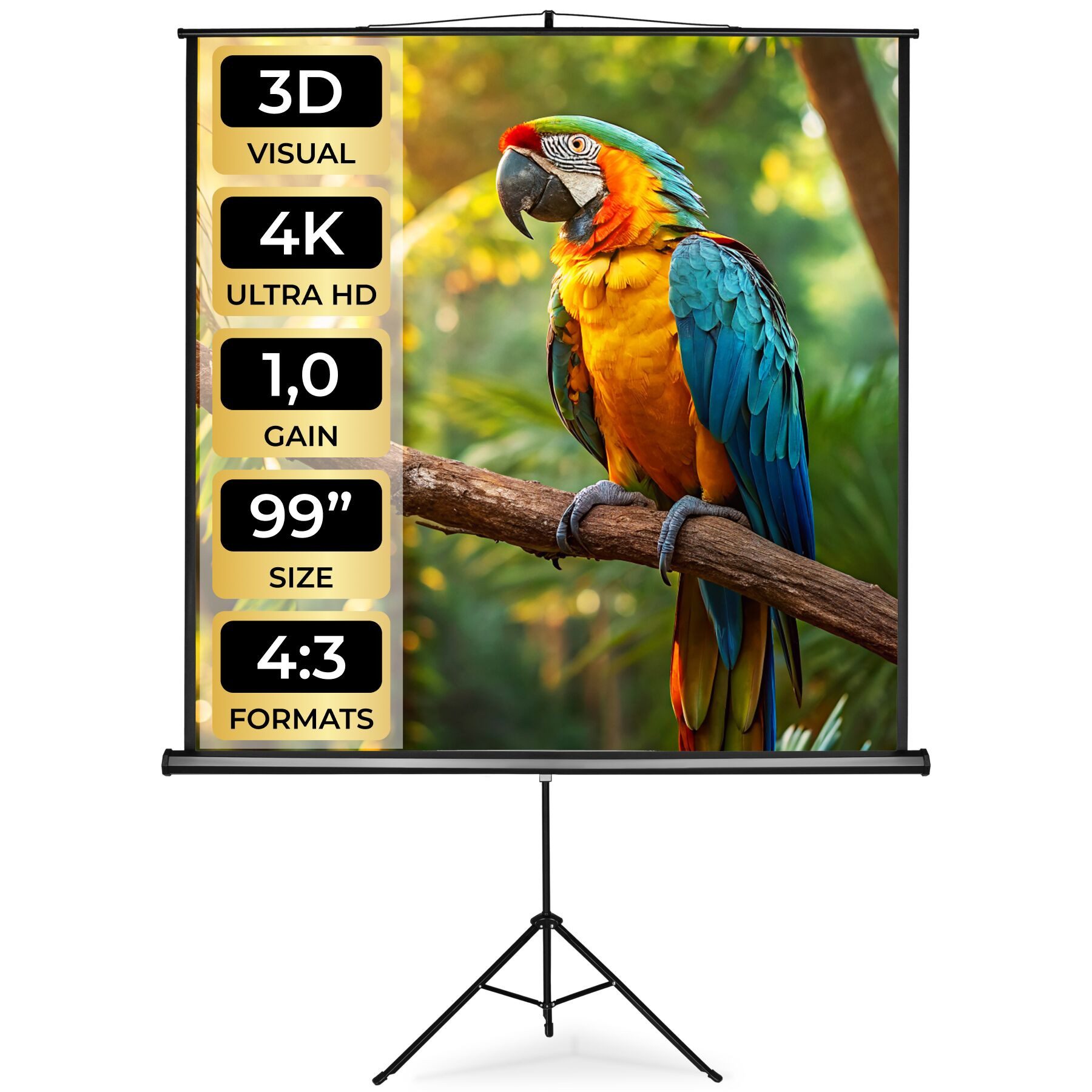 tectake Projektionswand ausziehbar mit standfestem, klappbarem Stativ Deckeneinbauleinwand (LCD–optimiert für HD und 3D, Gain-Faktor 1,0)
