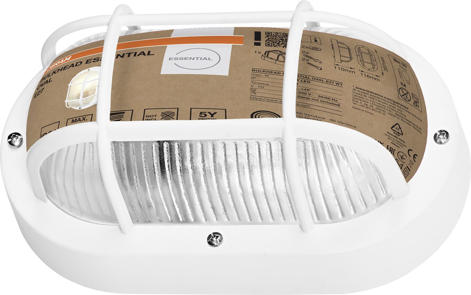 Osram Wandleuchte Osram LED Wandleuchte Bulkhead Essential Oval E27, Ohne Leuchtmittel, Nicht dimmbar ohne Bewegungsmelder