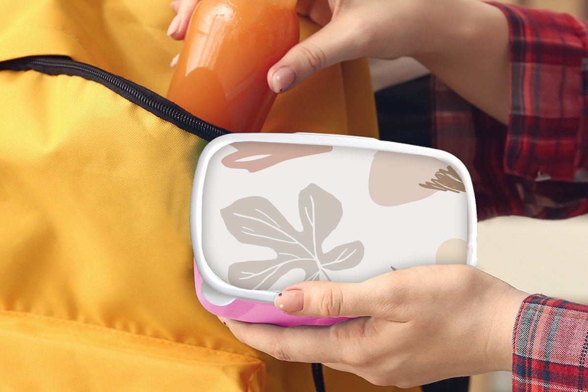 Mädchen, Lunchbox rosa für Erwachsene, Sommer Snackbox, Kinder, MuchoWow Laub Brotbox Kunststoff, - Grau, Brotdose (2-tlg), - Kunststoff