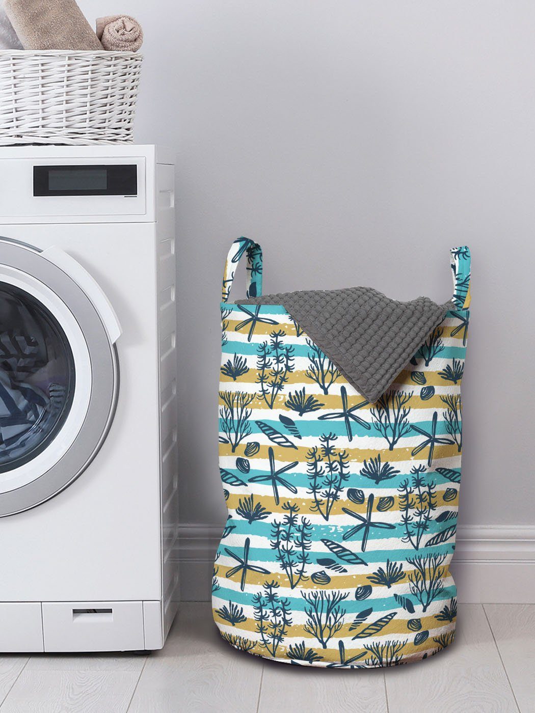 Abakuhaus Wäschesäckchen Wäschekorb für Bürste Stripes auf Waschsalons, mit Kordelzugverschluss Shells Unterwasser- Griffen