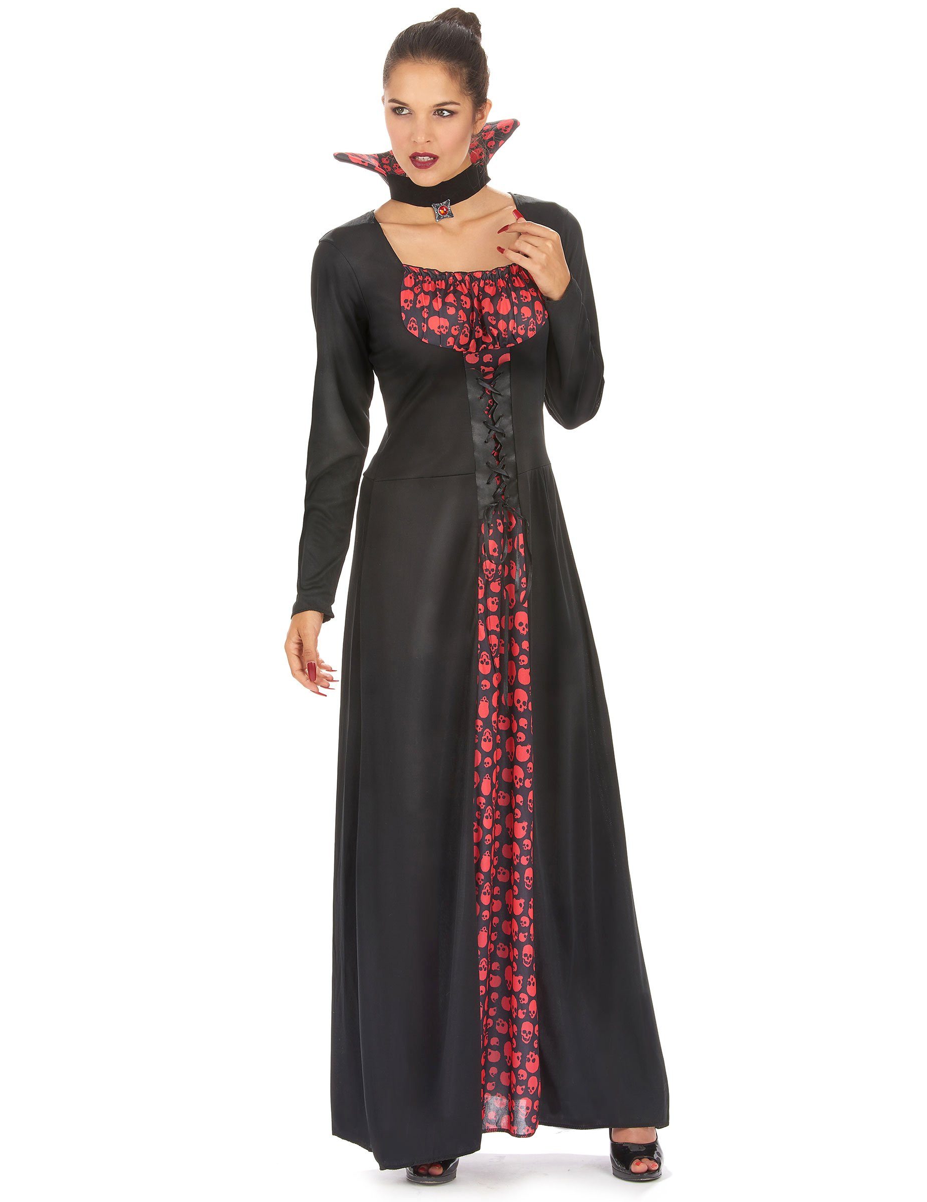 JADEO Vampir-Kostüm Aristokratische Vampirdame Halloweenkostüm schwarz-rot