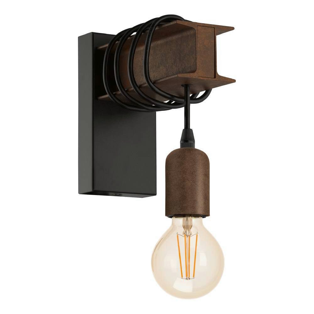 EGLO Wandleuchte TOWNSHEND 4 Wandlampe, Stahl, Rostoptik, Retro, Vintage, E27, ohne Leuchtmittel, antik-braun, Metallbalken, Wohnzimmer, Esszimmer, Flur, 19x8x18,5cm