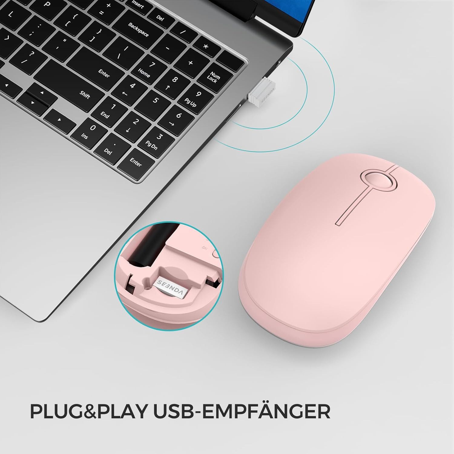 Seenda Maus Kabellos, 2,4G Funkmaus mit 1600 DPI für PC/Laptop/Linux Maus (Bluetooth, Funk, 3 Leise Tasten Für Links- und Rechtshänder)
