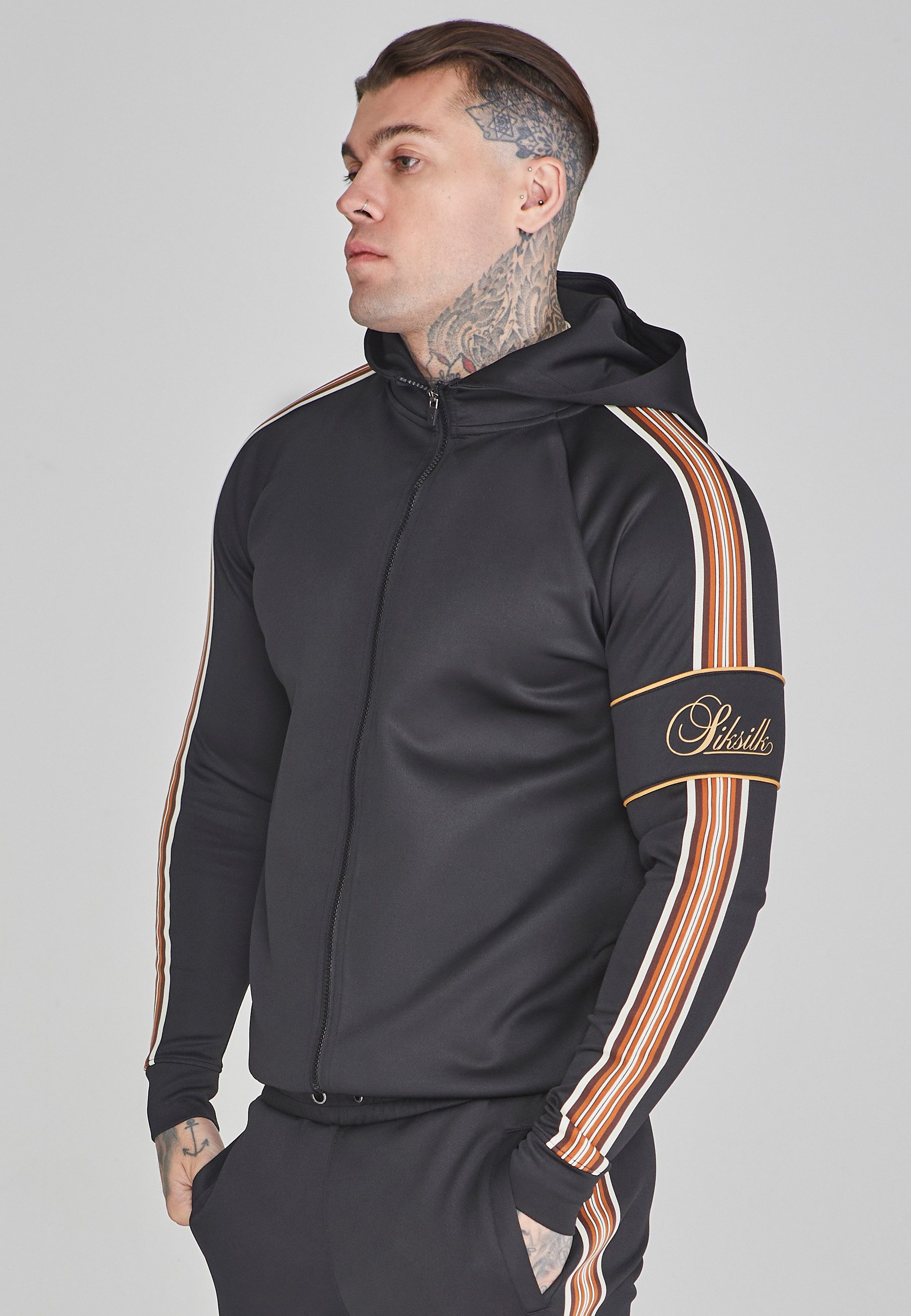 Siksilk Hoodie SikSilk Herren Schwarzer Full Zip Kapuzenpullover