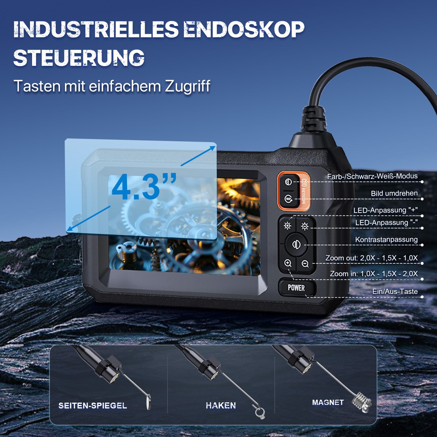 ANYSUN Endoskopkamera 4.3" IPS Bildschirm mit LED Licht HD Rohrkamera Inspe günstig online kaufen