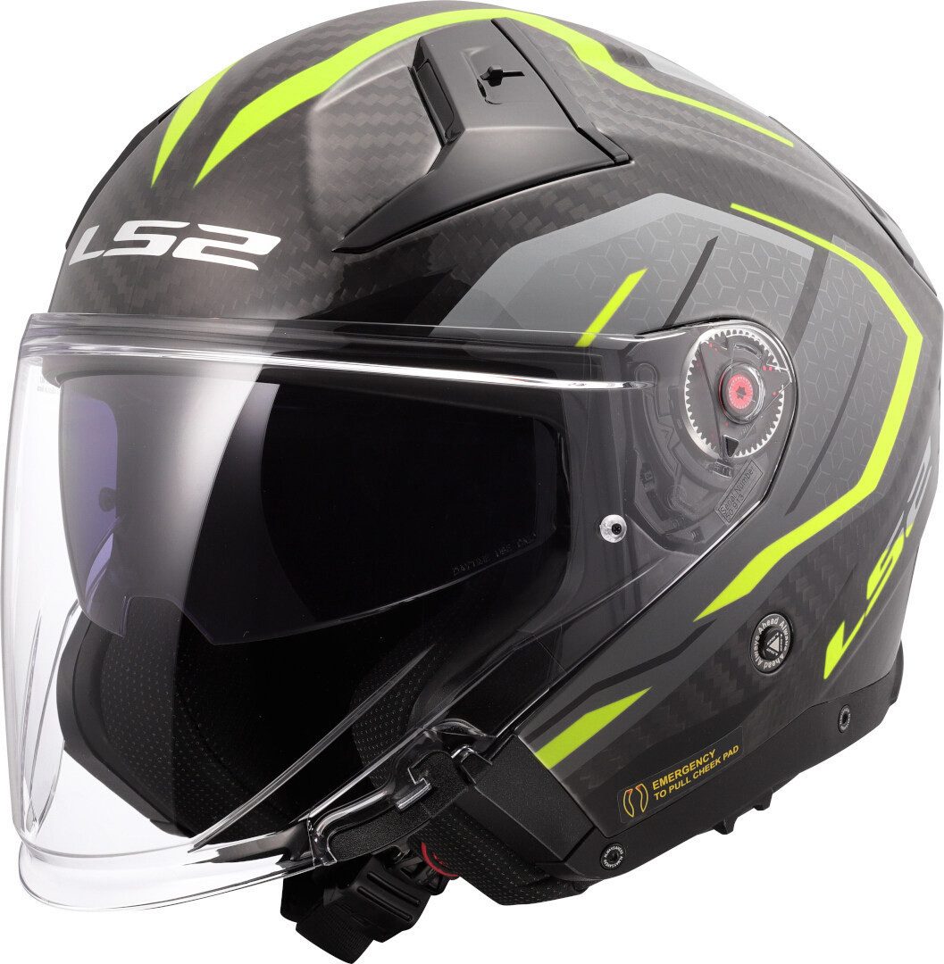 LS2 Motorradhelm OF603 Infinity II Carbon Urus Jethelm, vorbereitet für Kommunikationssystem,Notfallsystem-Polsterung (EQ