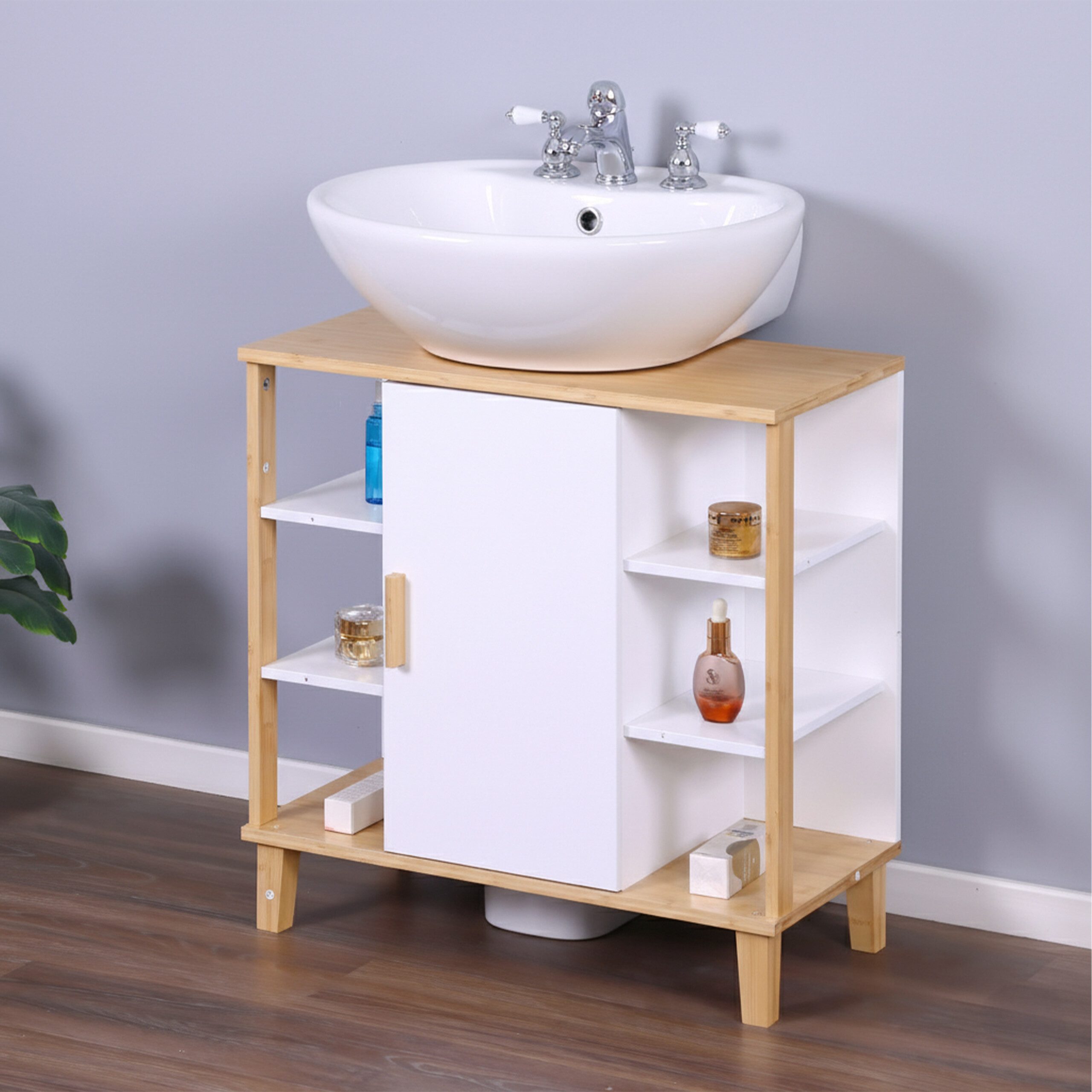 relaxdays Waschbeckenunterschrank Tür & Ablage