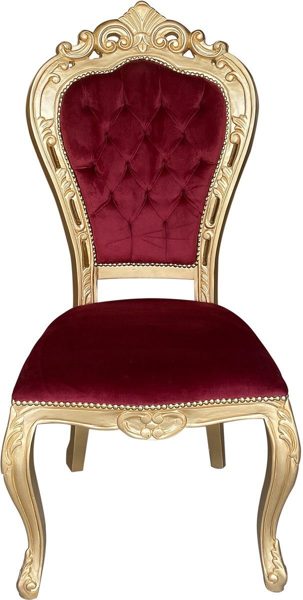 Casa Padrino Möbel Stil Stuhl Stuhl edlem Barock Esszimmer Bordeauxrot Gold im - mit Barockstil - Luxus Esszimmer Esszimmerstuhl Handgefertigter / Samtstoff Antik