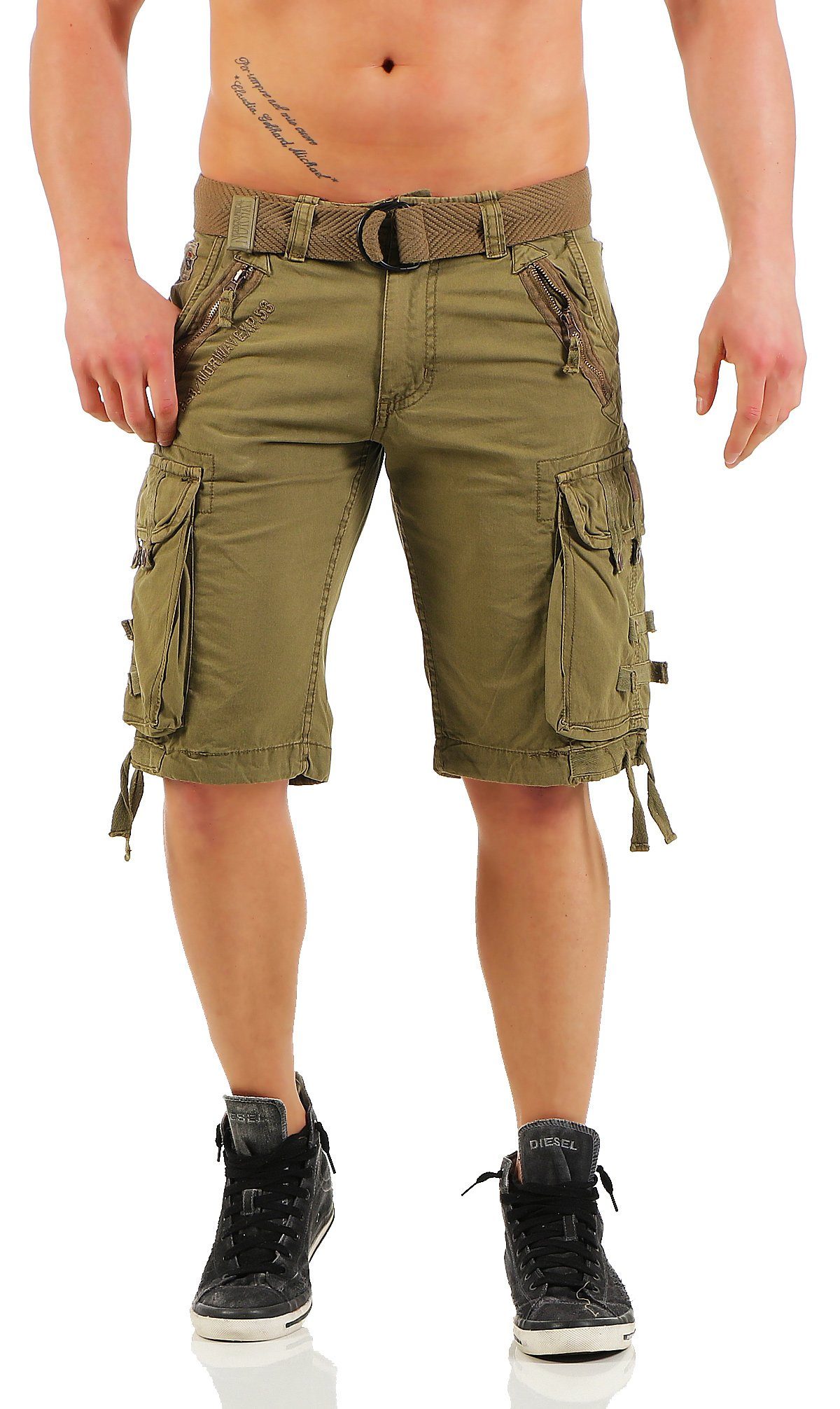 Geographical Norway Cargoshorts Herren Shorts G-PAPARAZZI (mit abnehmbarem Gürtel) Shorts, kurze Hose, unifarben Kaki