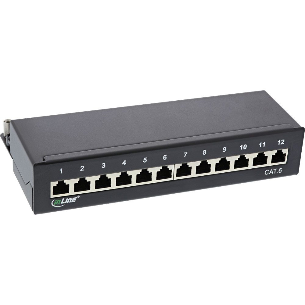 Patchfeld Cat.6, 12-fach, Tisch-/Wandmontage, schwarz, RAL9005 Netzwerk-Patch-Panel