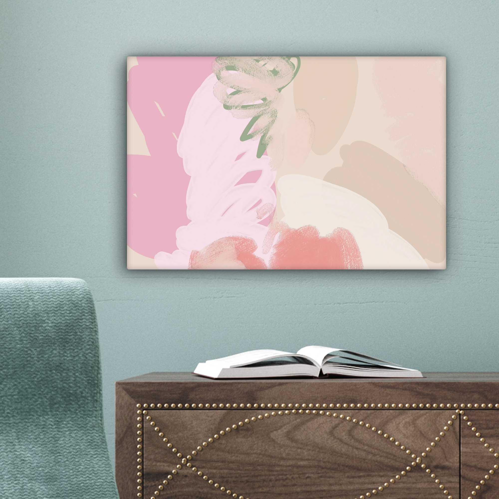 OneMillionCanvasses® Leinwandbild Rosa - Kunst Modern, (1 Wanddeko, Leinwandbilder, St), cm Wandbild 30x20 - Abstrakt Aufhängefertig, 