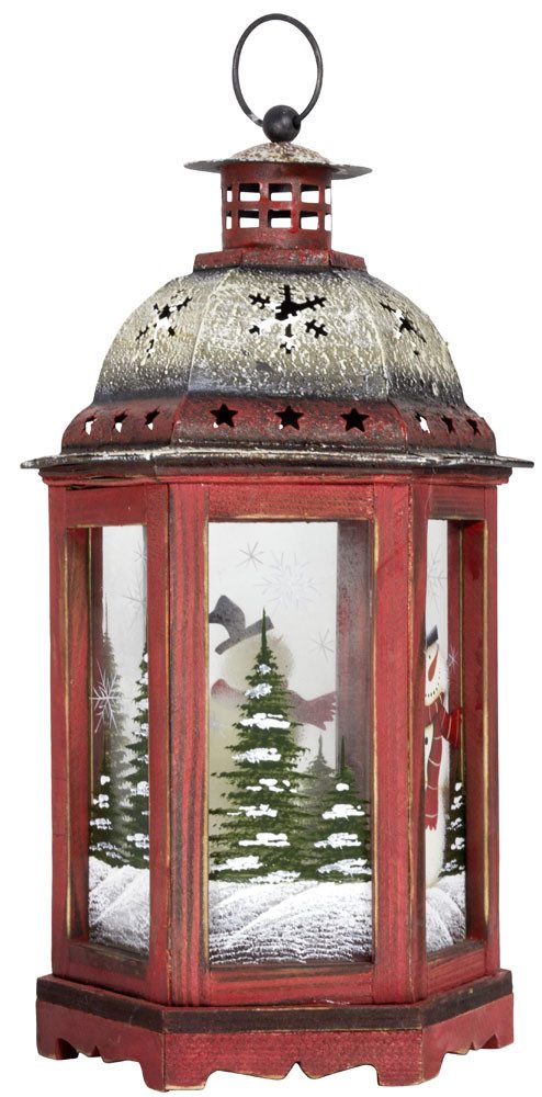 foolonli LED Laterne Laterne Weihnachtslaterne 32cmH 6eckig für Teelicht Rot Schneemann