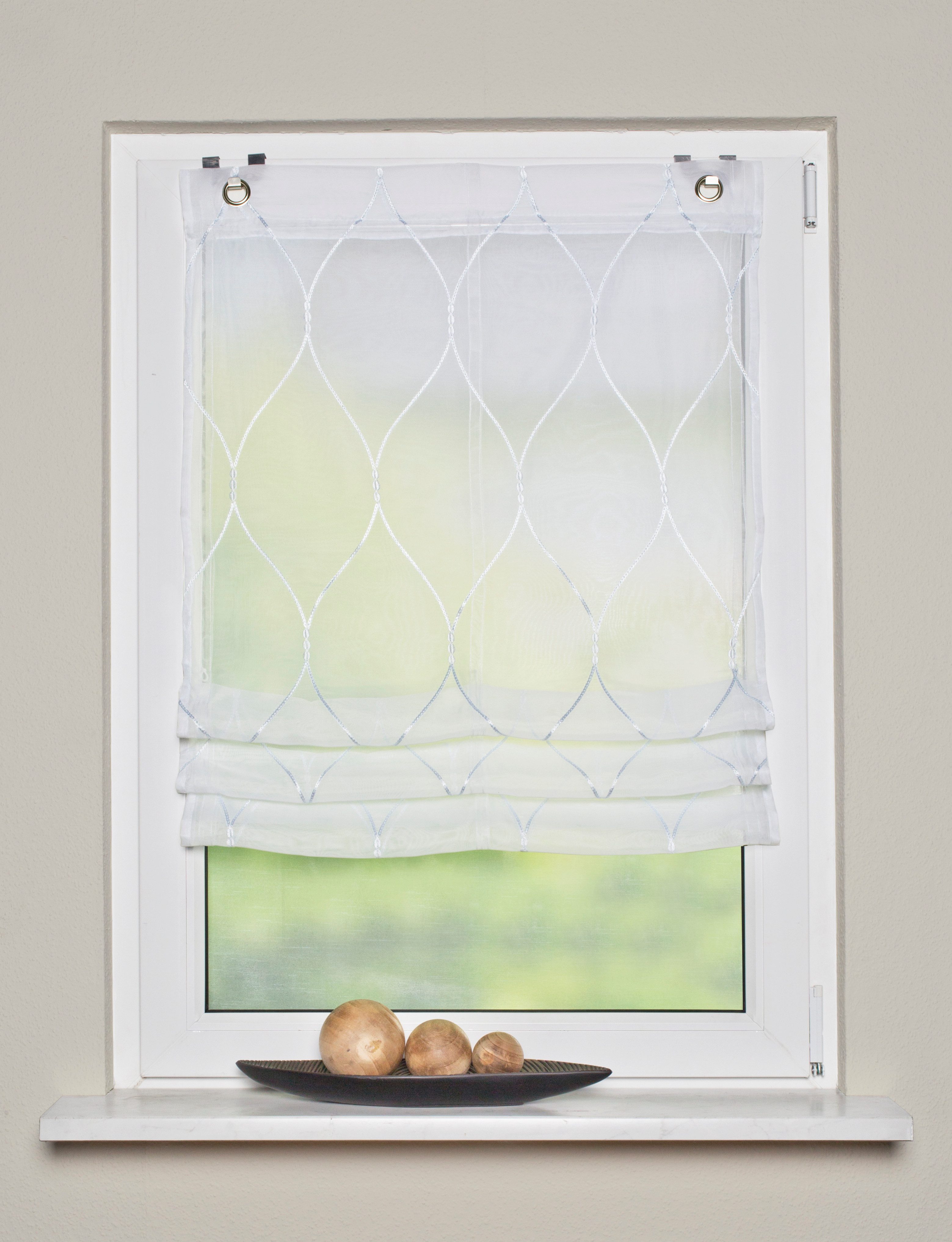 HOME WOHNIDEEN Raffrollo PRIMS, mit Hakenaufhängung, ohne Bohren und Schrauben, bestickt