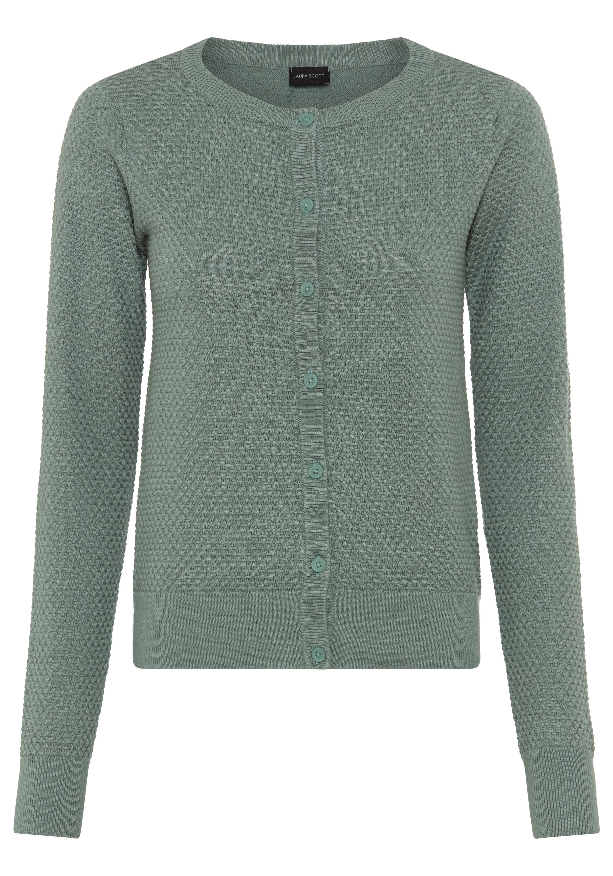 Laura Scott Strickjacke mit kurzem Schnitt, figurumspielende Passform, elastisches Material mit Knopfleiste, aus moderner Waffelstruktur – Bild 5 von 5