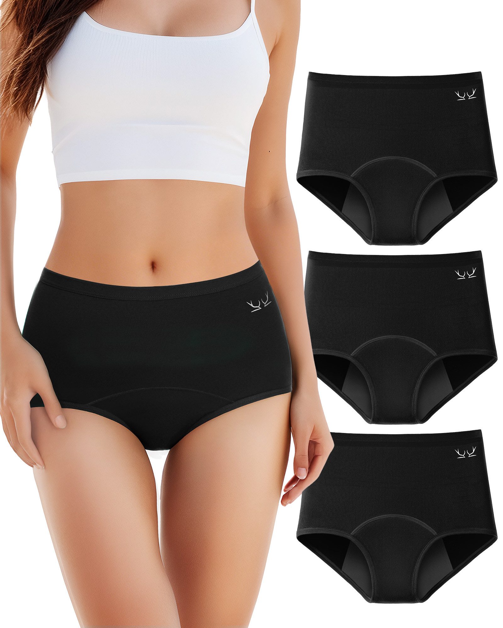 TANSTC Periodenslip Periodenslip Periodenunterwäsche starke Blutung Damen (Packung, 3er-Pack) auslaufsicher, für starke Tage geeignet, mehrlagiger Schutz, waschbar