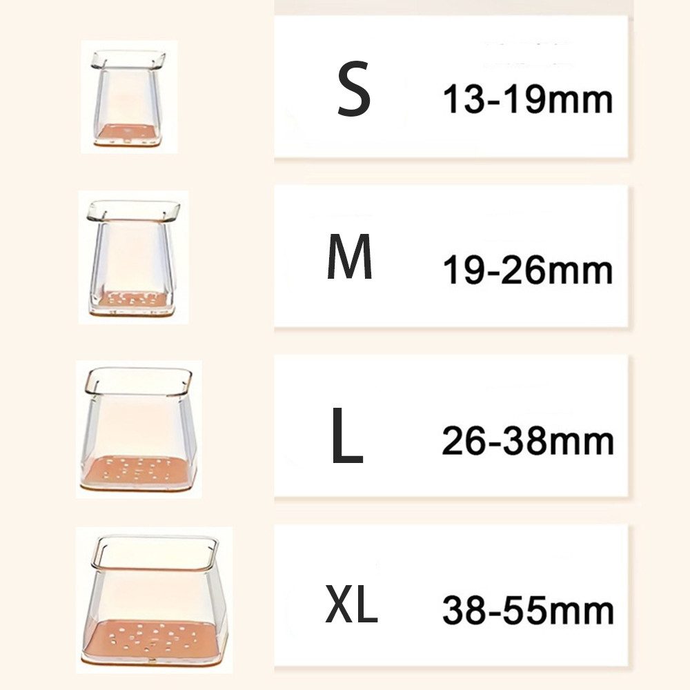 Venkuber Möbelfuß Stuhlbeinkappen Eckig,10 Stück Stuhlbeinschoner Stuhlhusse, (Silikon Transparent mit Filz), Schutzkappen für Stuhlbeine für Hartholzböden