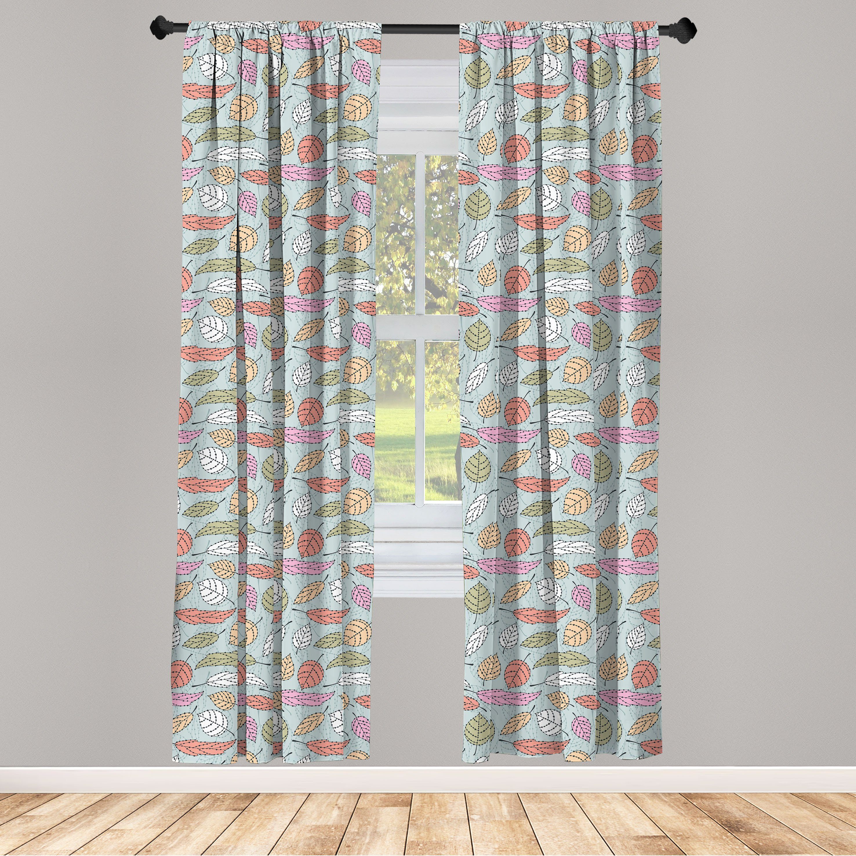 Gardine Vorhang für Blätter Schlafzimmer Dekor, Abakuhaus, Microfaser, Herbstlaub Pastellfarbig Wohnzimmer