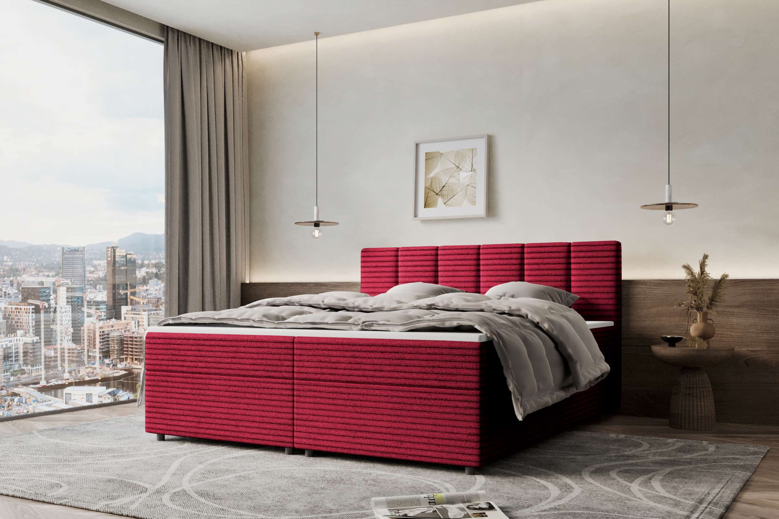 99rooms Boxspringbett Bergamo (Schlafzimmerbett, Bett), 140/160/180/200x200 cm, in Cordstoff AMBIENCE, mit Topper