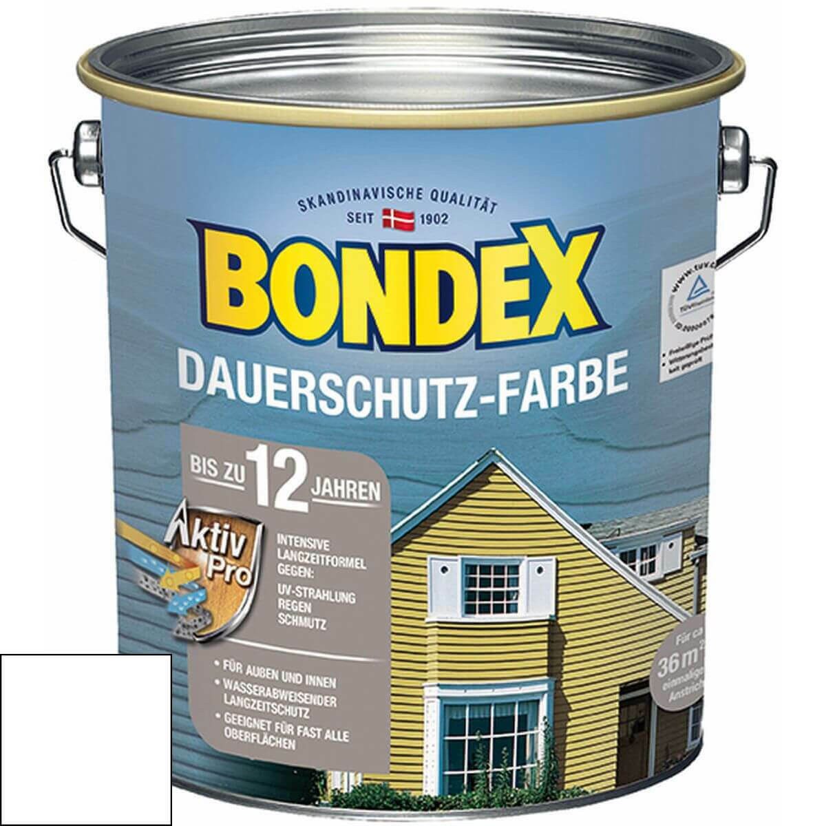 Bondex Wetterschutzfarbe BONDEX Dauerschutz Farbe Außen Holzfarbe, Hochdeckend, Schneeweiß, 4 l