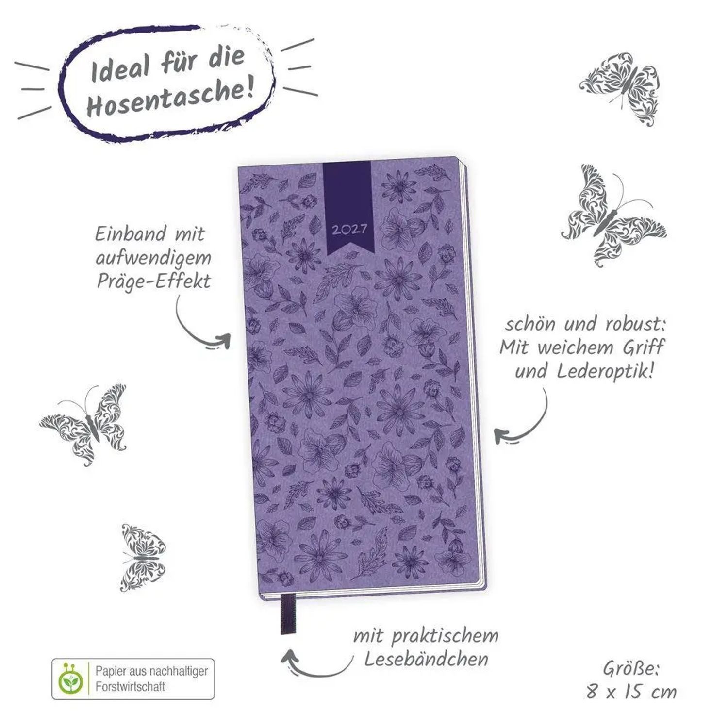 Trötsch Verlag Taschenkalender TRÖTSCH - Taschenterminer Soft Touch Blumen 2027