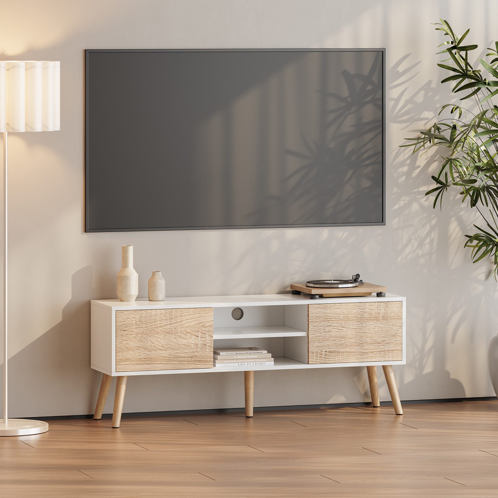 en.casa Lowboard, »Eskilstuna« Fernsehtisch 120x29,5x46,5cm Weiß / Eiche