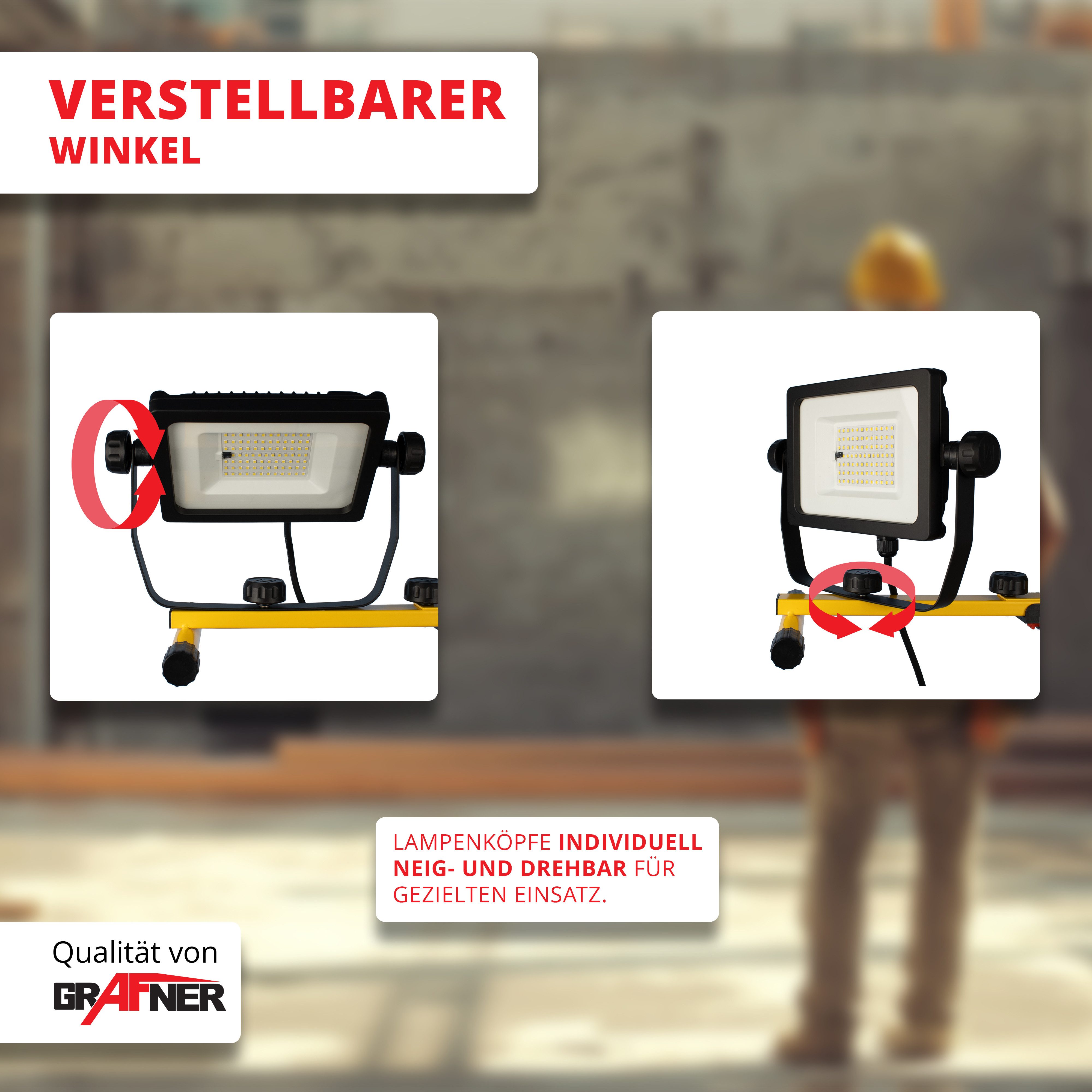 Grafner LED construction spotlight with tripod, 2 x 50W, 9000lm, including remote control, integrated LEDs, construction spotlight, floodlight