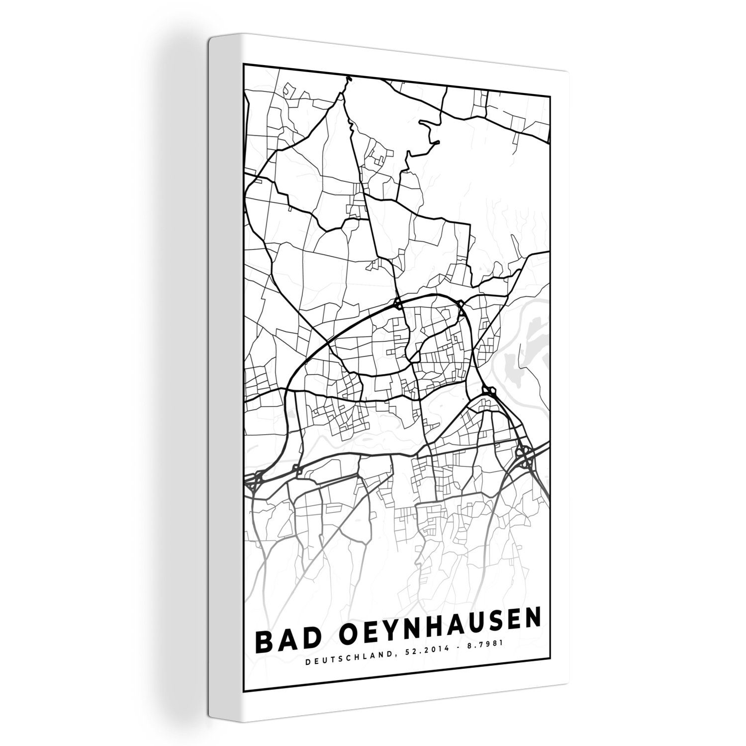 Zackenaufhänger, cm OneMillionCanvasses® fertig (1 20x30 Karte Gemälde, Leinwandbild Oeynhausen - - bespannt Stadtplan, inkl. Bad St), Leinwandbild