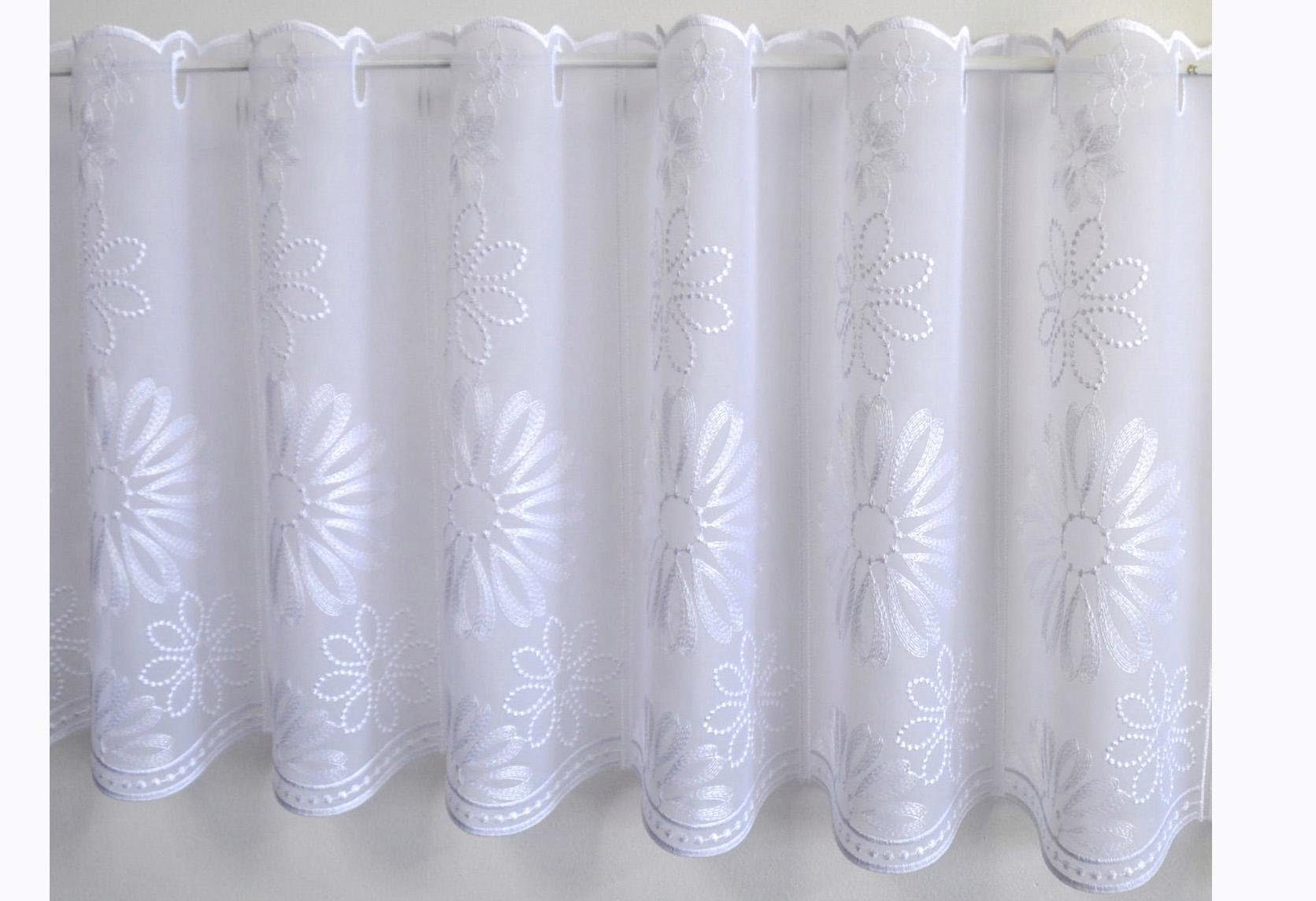 Lilienzeit, Stickereien Stangendurchzug Scheibengardine Plauen, transparent, Voile weiß St), (1