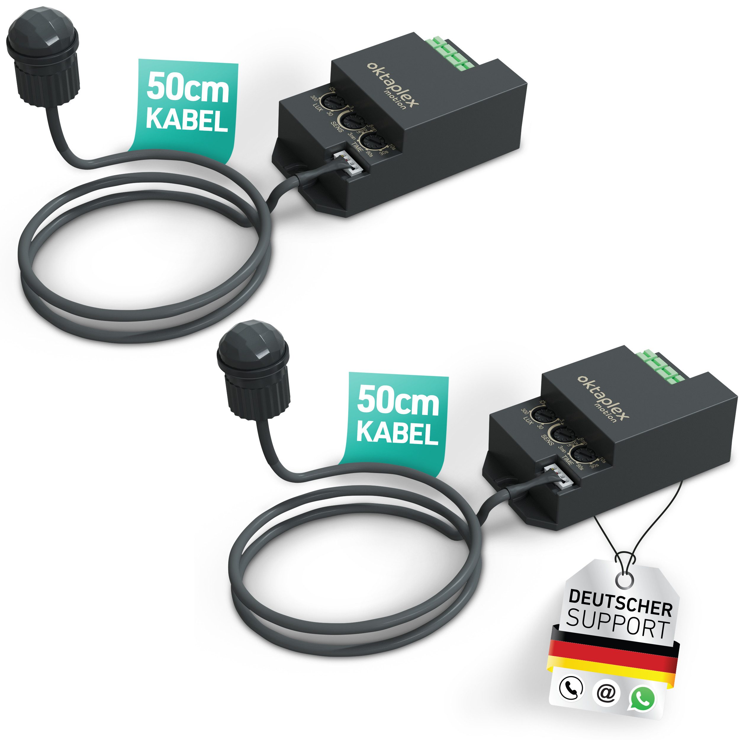 Oktaplex motion Bewegungsmelder Jana Einbau Bewegungsmelder 360 Grad Infrarot 4m Reichweite IP65, (2-St), Für Decke Wand Leuchte 50 cm Kabel IP20 schwarz
