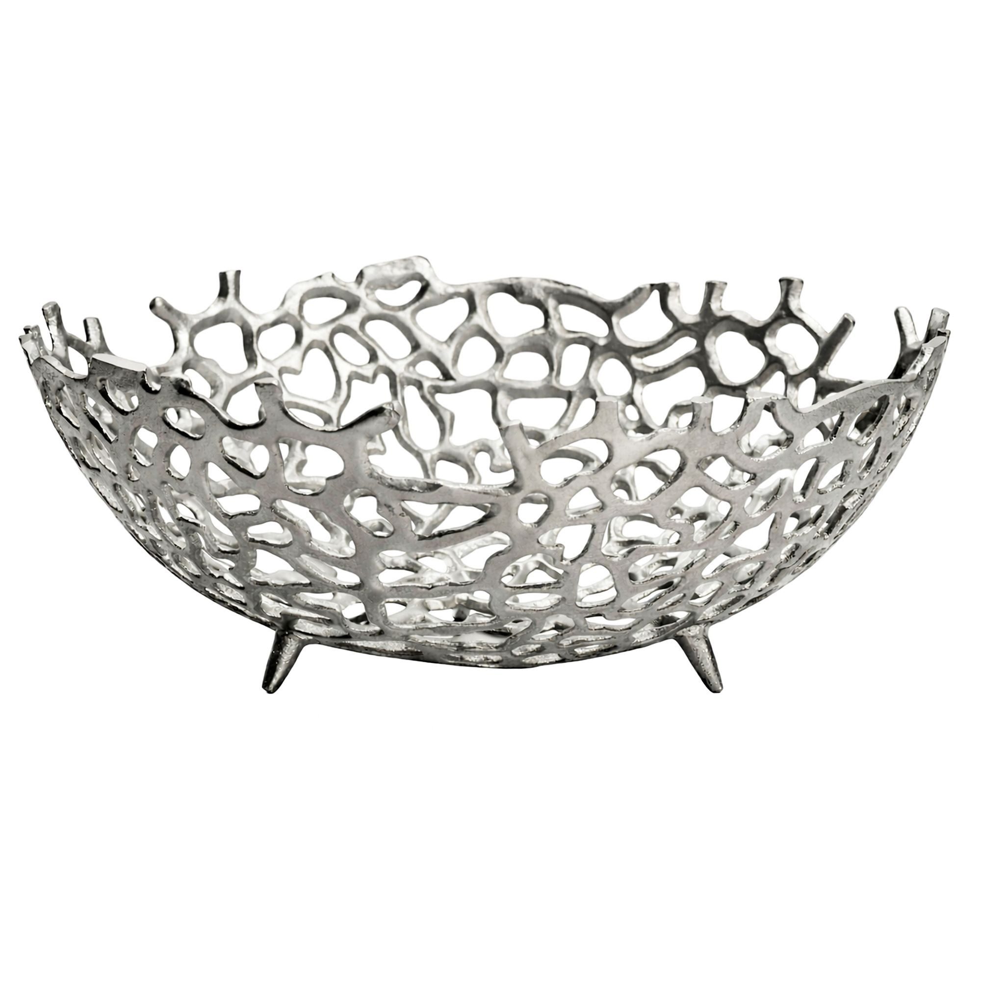 Wohnling Obstschale WL7.558 Früchtekorb Aluminium Silber 46cm Dekoschale Obstkorb Metall, Aluminium, (Schöne Früchteschale in schicker Korallenoptik), Drei kleine Standbeine für sicheren Halt