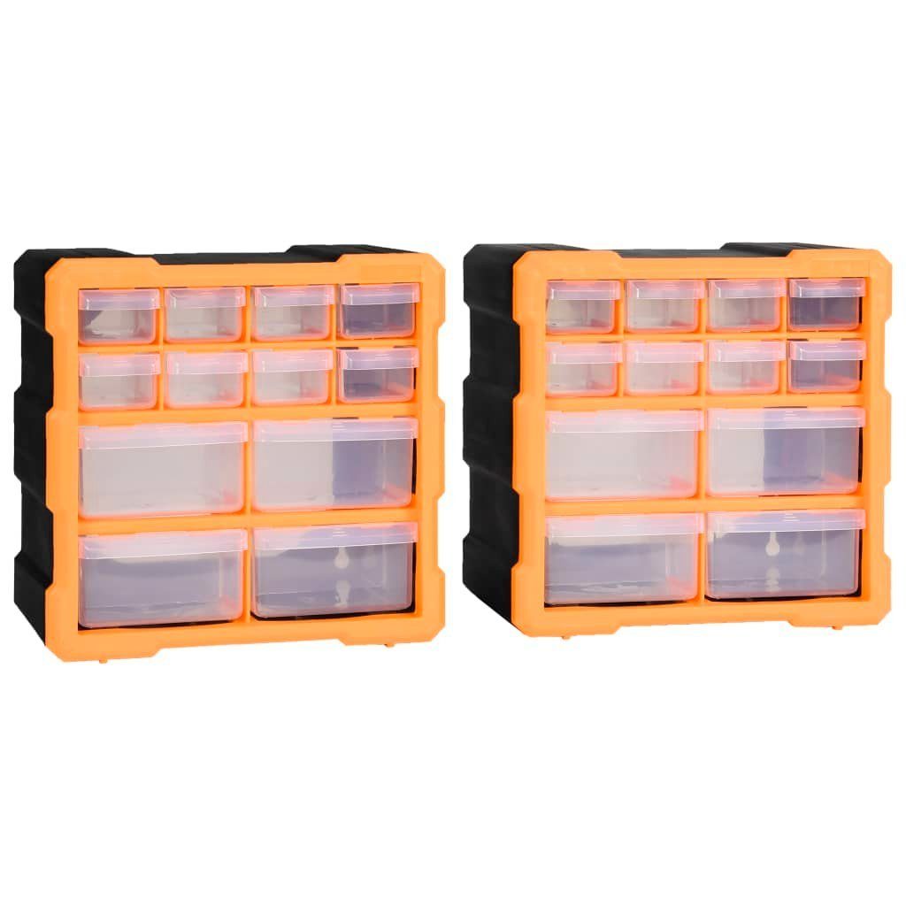 vidaXL Werkzeugbox Multi-Schubladen-Organizer 2 Stk. 12 Schubladen 26,5x16x26 cm (1 St) Orange und Schwarz