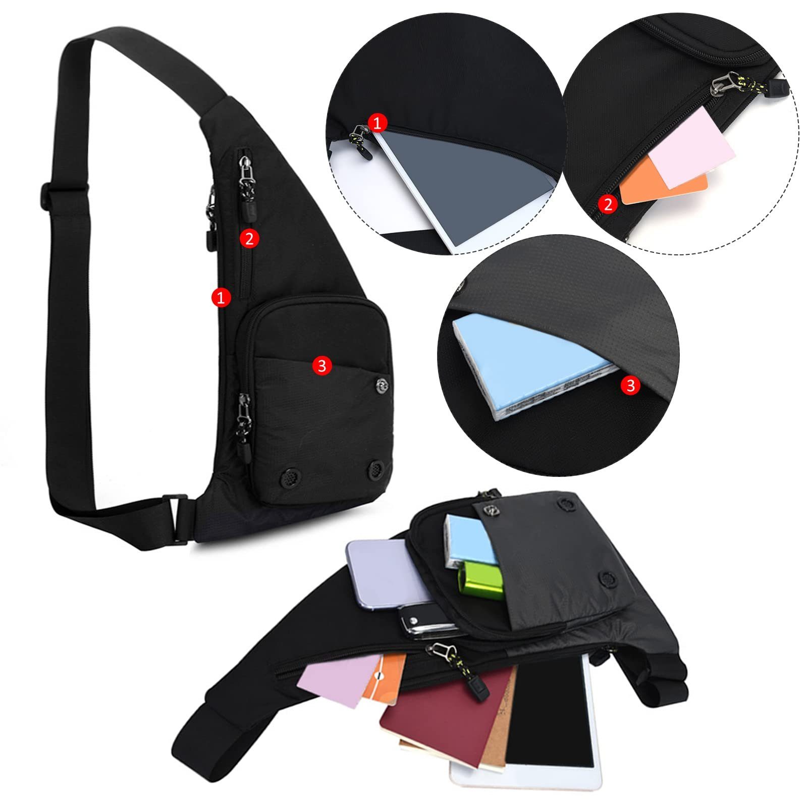 VIVIHEYDAY Umhängetasche Schultertaschen, Wasserdicht Brusttasche, Sling Bag (mit Mehrere Taschen), Damen-Brustbeutel