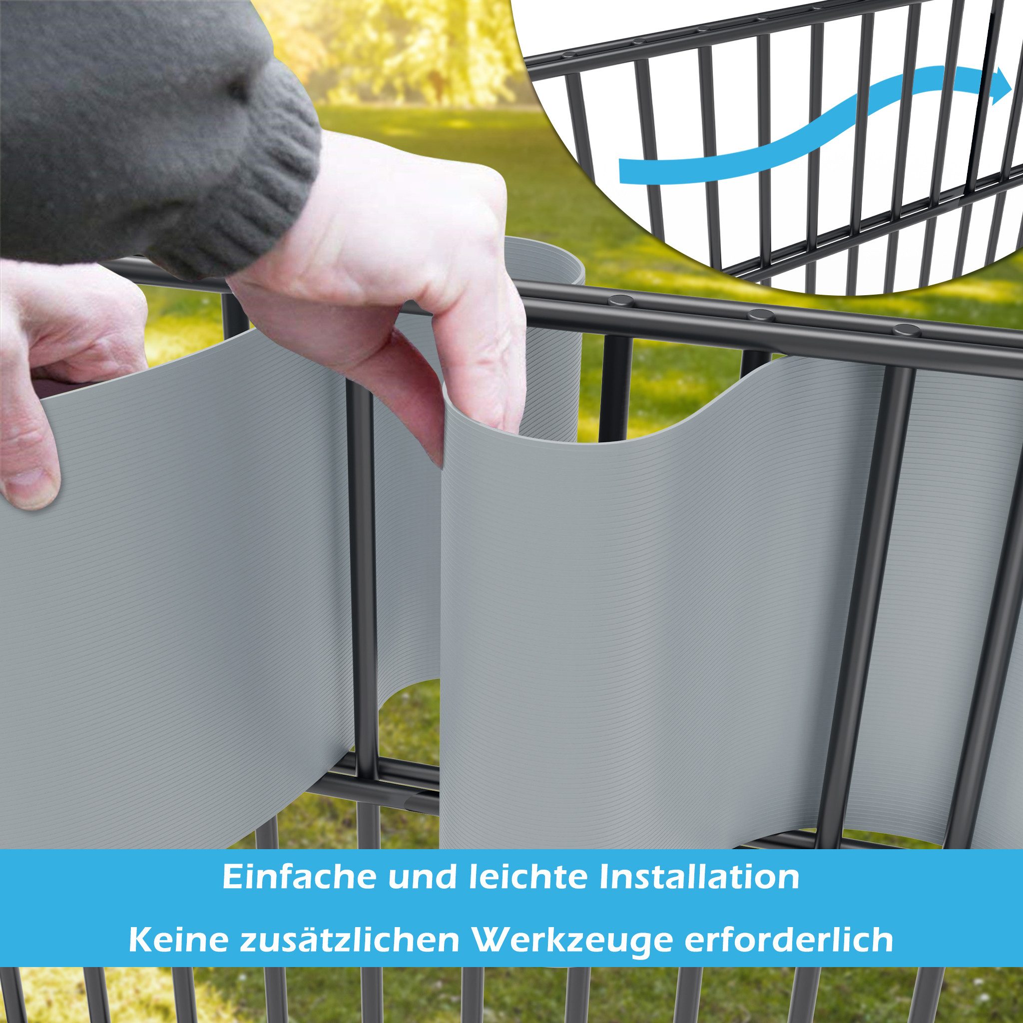 FIVMEN Sichtschutzstreifen Hart PVC 19cm x 2.5m Sichtschutz Zaunfolie Blickdicht, 10 Stück, für Gartenzaun, Balkon Anthrazit/Hellgrau/Grün