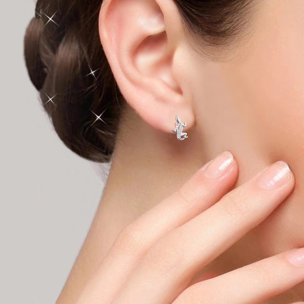 Goldene Hufeisen Ohrstecker-Set Echsen-Ohrringe für Natur und Tierliebhaberinnen, 925 Sterling-Silber, hypoallergen und hautfreundlich