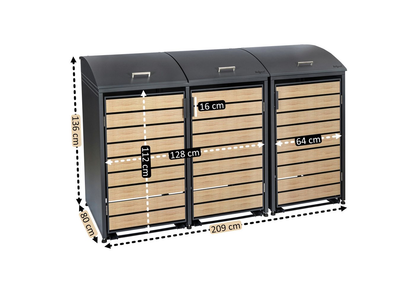 Thumbnail - Zelsius Mülltonnenbox Mülltonnenkasten mit abgerundetem Deckel für drei 120 - 240 Liter (Set, 3er Box)