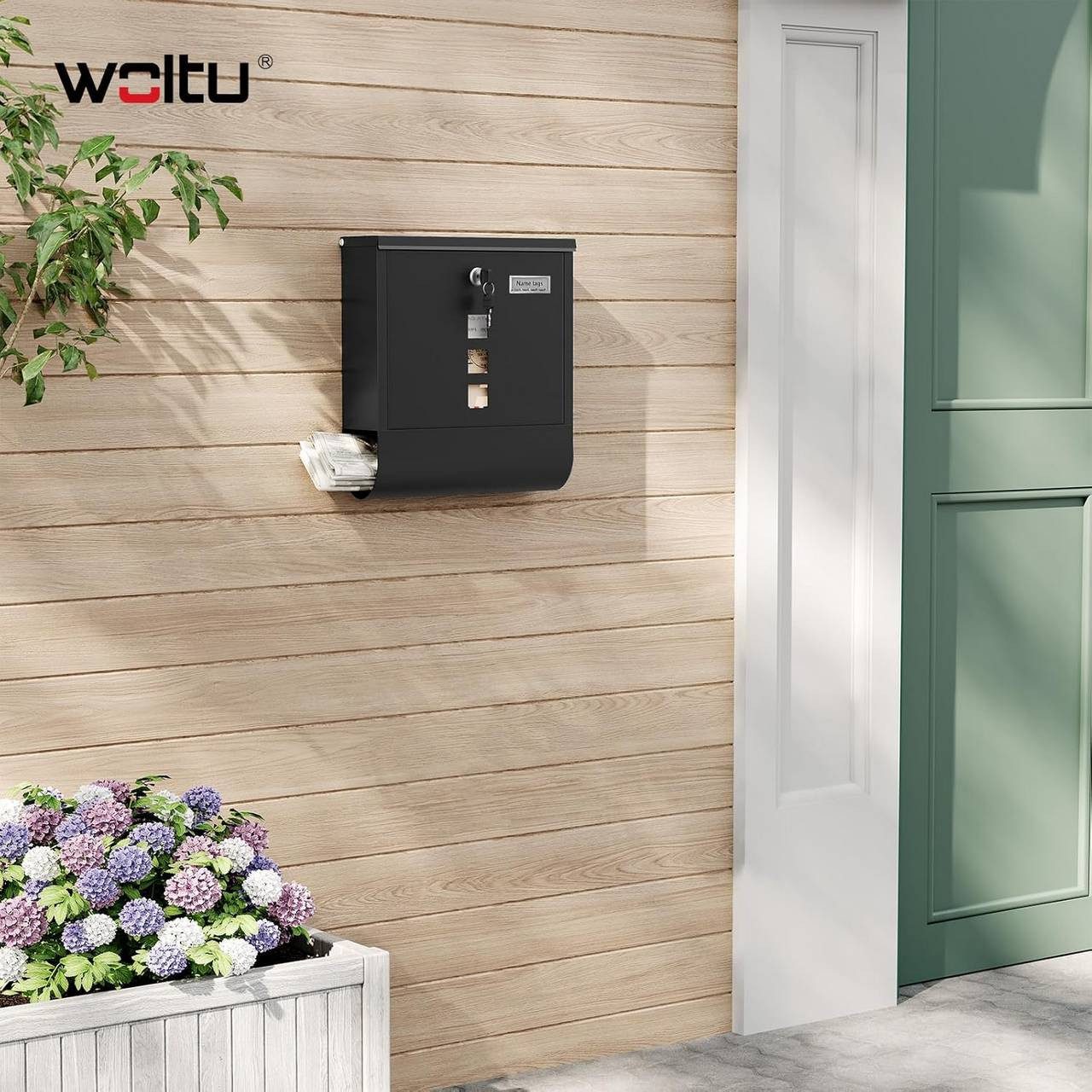 Woltu Wandbriefkasten (1-St), Postkasten mit Zeitungsfach Sichtfenstern, abschließbar