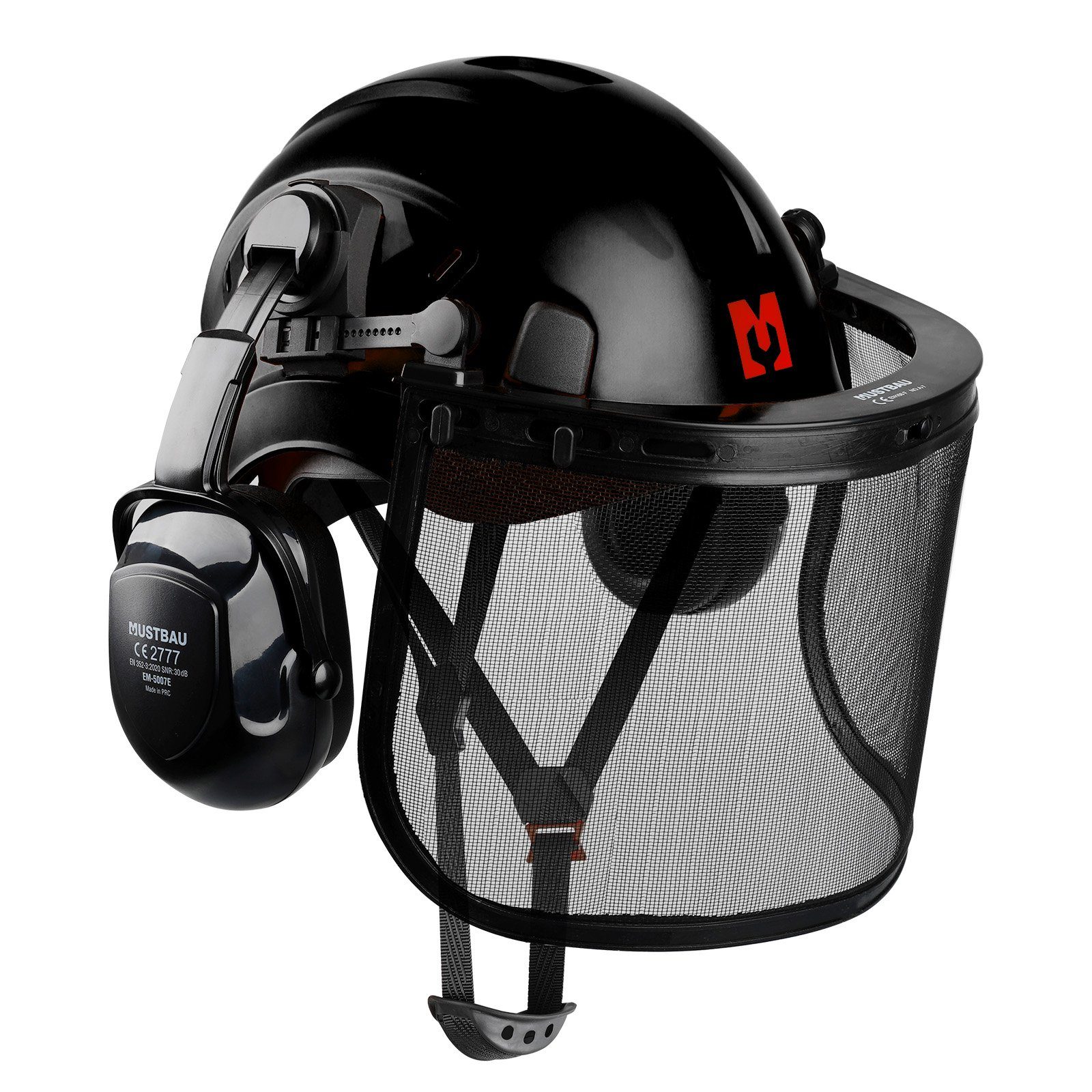 Mustbau Schutzhelm, Arbeitshelm Set mit Ohrschützer und Netzvisier