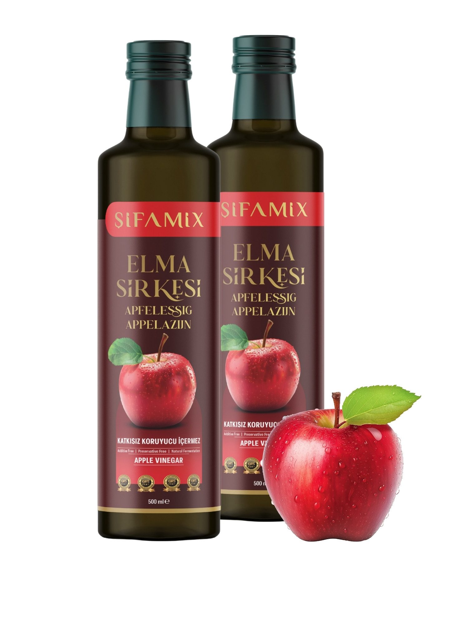 ADELSHOP Essig Sifamix Natürlicher Apfelessig - Traditionell Fermentiert, 500 ml, Naturtrüb, mit Essigmutter, ohne Zuckerzusatz