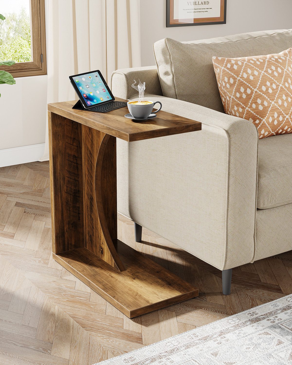 Tribesigns Beistelltisch C-förmiger Beistelltisch, Kleiner Tisch Nachttisch für Sofa 60×30 cm