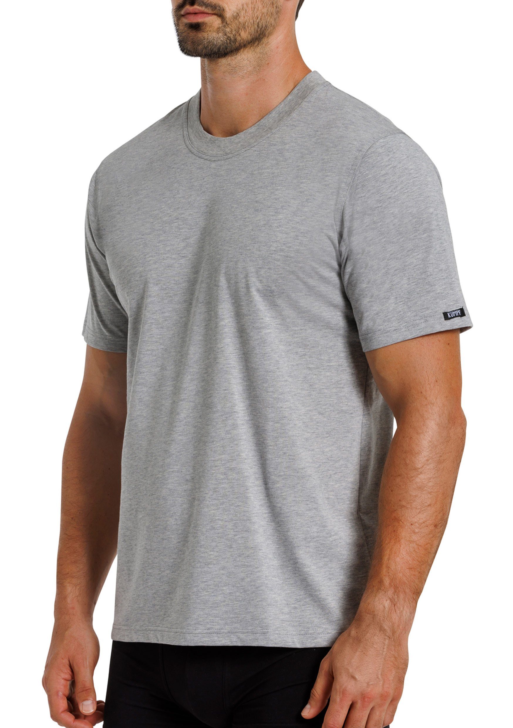 KUMPF Cotton hohe Markenqualität T-Shirt Herren 2er Bio (Spar-Set, stahlgrau-melange Sparpack schwarz Unterziehshirt 2-St)